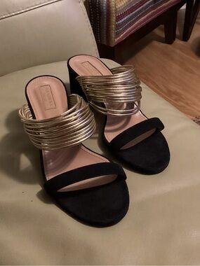 Aquazzura Gold Accent Black Women’s Slide Heels